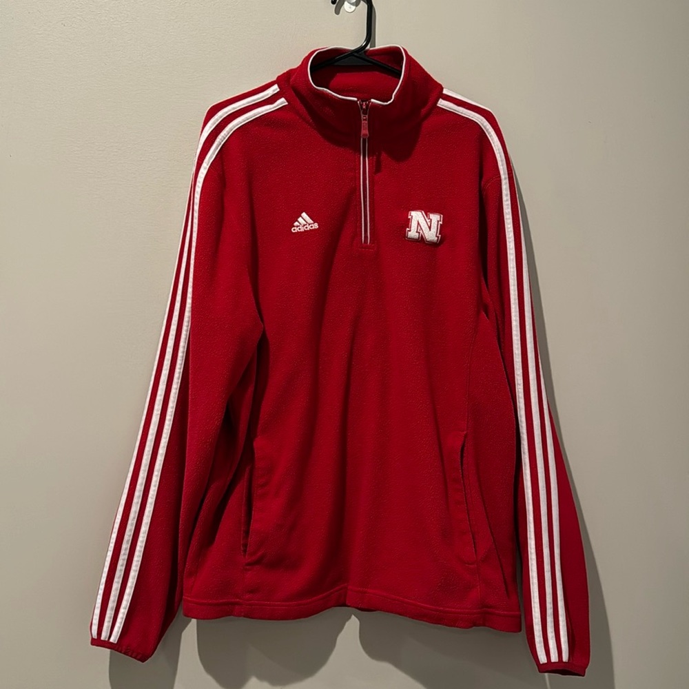 Adidas Nebraska Cornhusker 3 Stripe Mens L 2016 Edition Red Quarter Zip Pullover